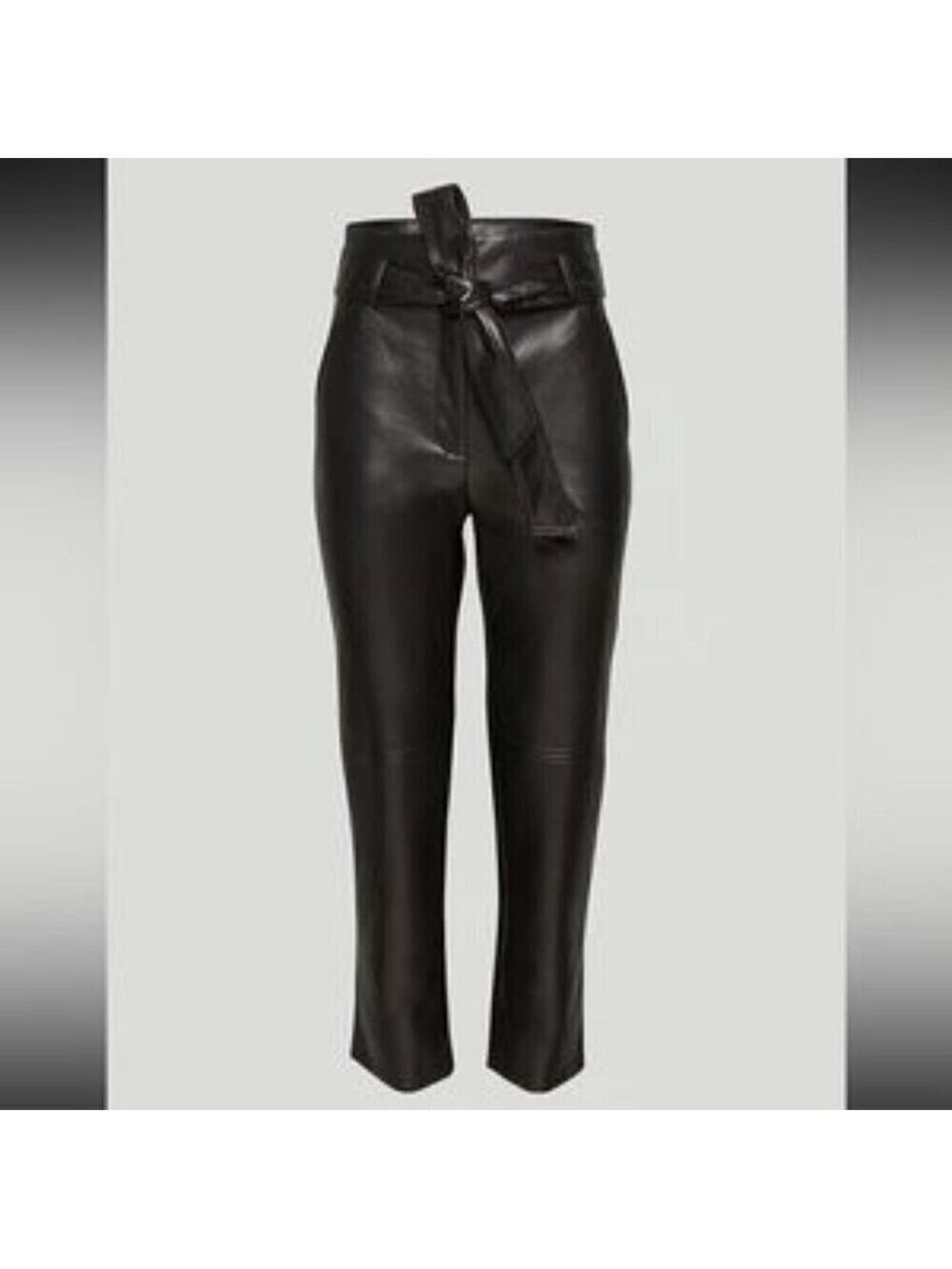 Wilfred Women belted black vegan leather straight leg pants sz 2 high waist
